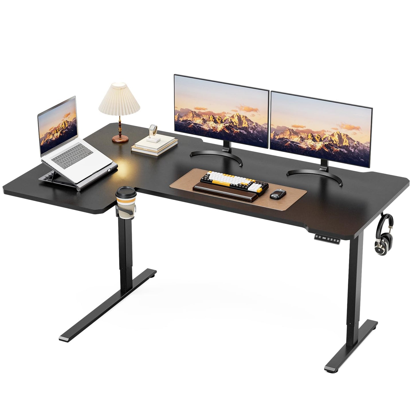 59 Inch L Shaped Standing Desk Adjustable Height, Electric Corner Standing Desk, Sit Stand Computer Table with Reversiable Splice Board, Rustic Brown