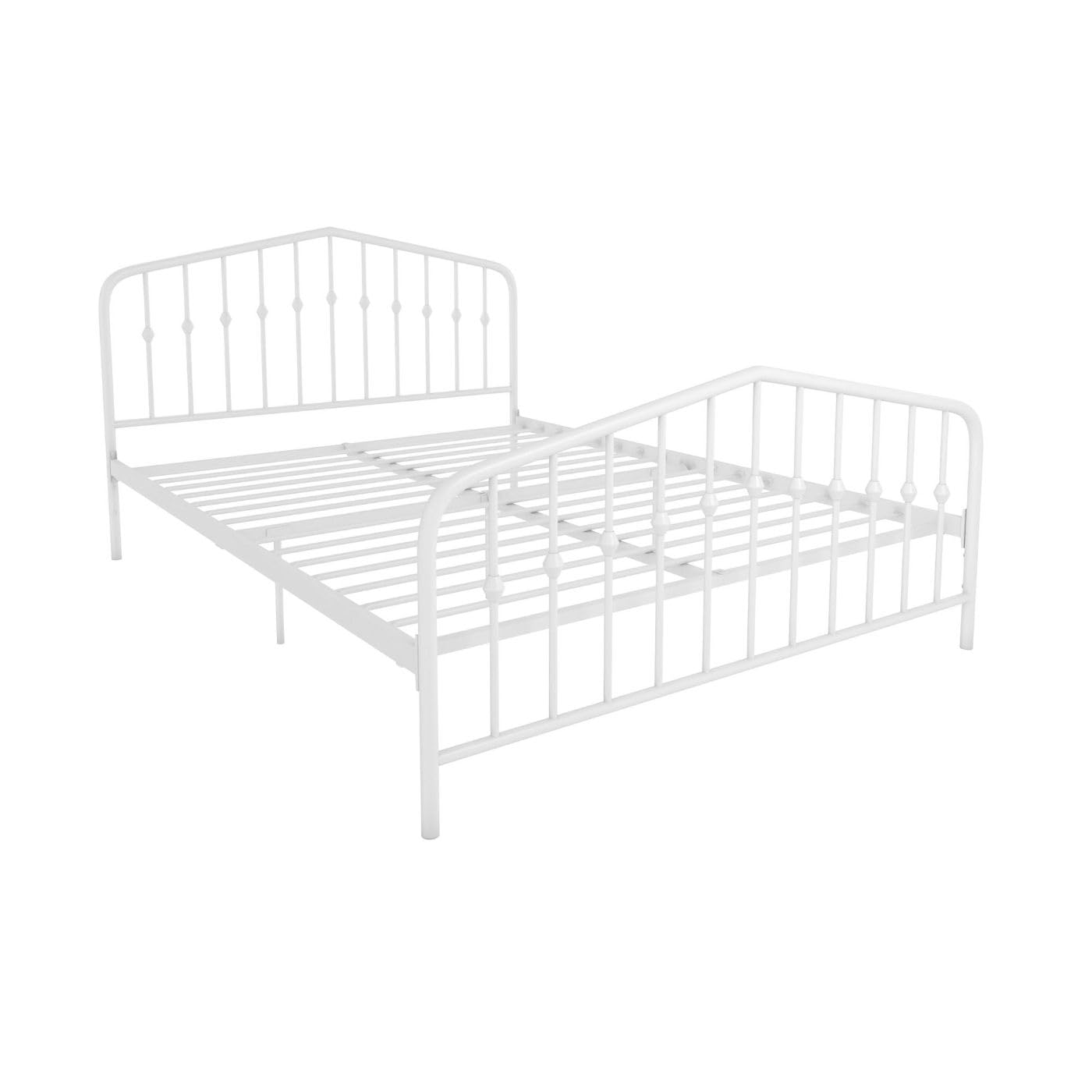 Novogratz Bushwick King Bed Frame Metal with Slightly Triangular Headboard, Inset Spindles, Adjustable Base for Storage, No Box Spring Needed, Sea Blue