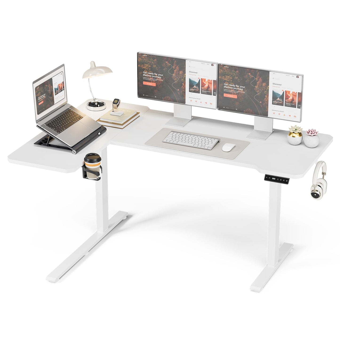 59 Inch L Shaped Standing Desk Adjustable Height, Electric Corner Standing Desk, Sit Stand Computer Table with Reversiable Splice Board, Rustic Brown