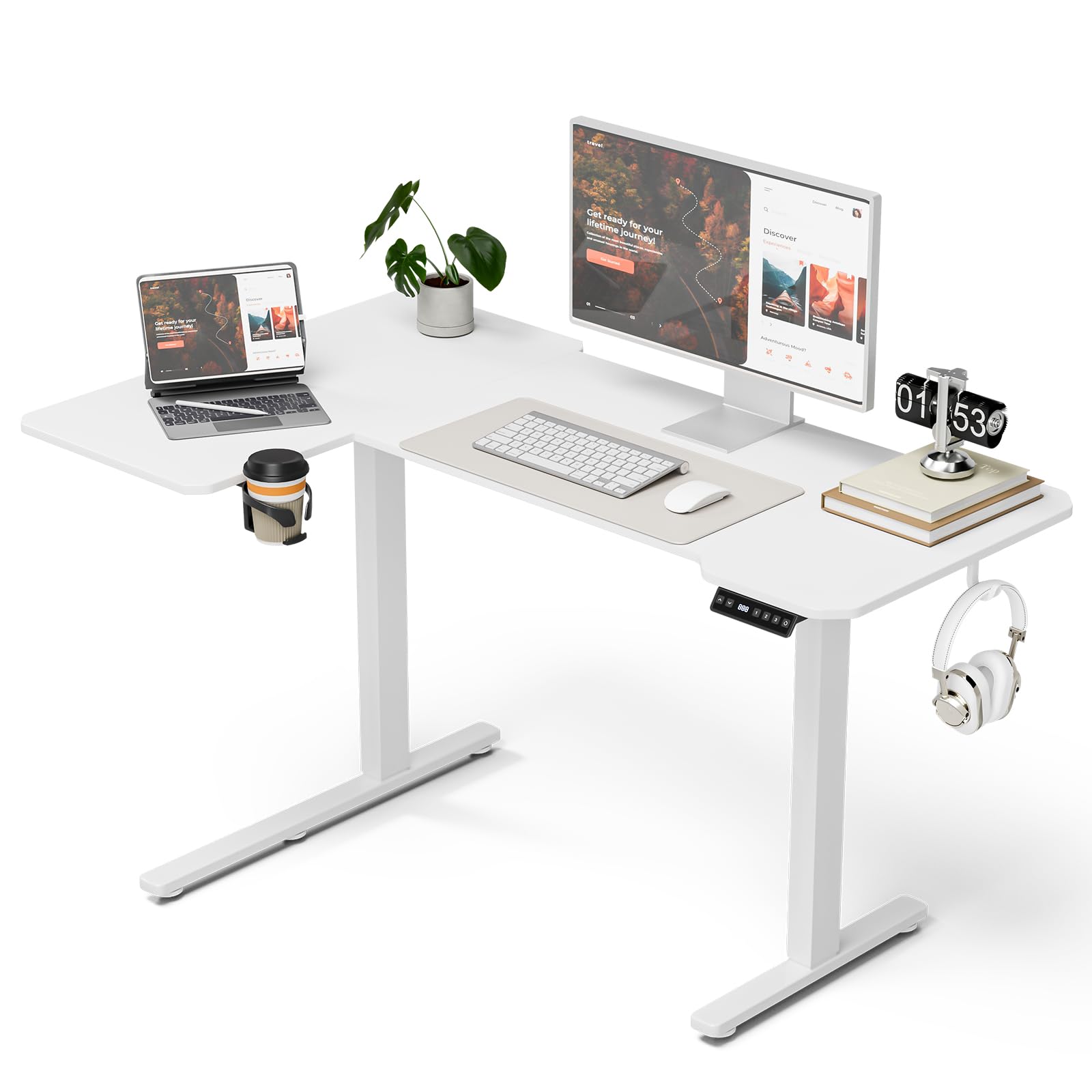59 Inch L Shaped Standing Desk Adjustable Height, Electric Corner Standing Desk, Sit Stand Computer Table with Reversiable Splice Board, Rustic Brown