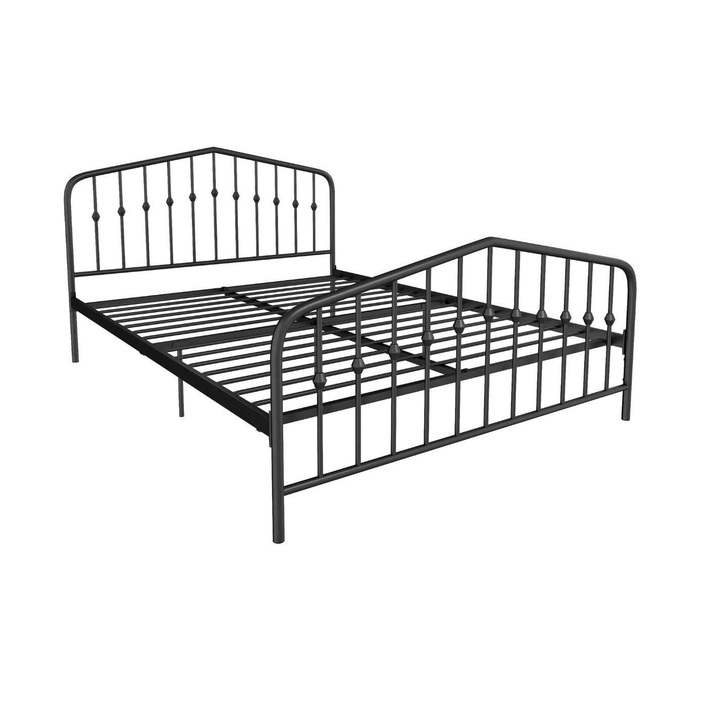 Novogratz Bushwick King Bed Frame Metal with Slightly Triangular Headboard, Inset Spindles, Adjustable Base for Storage, No Box Spring Needed, Sea Blue