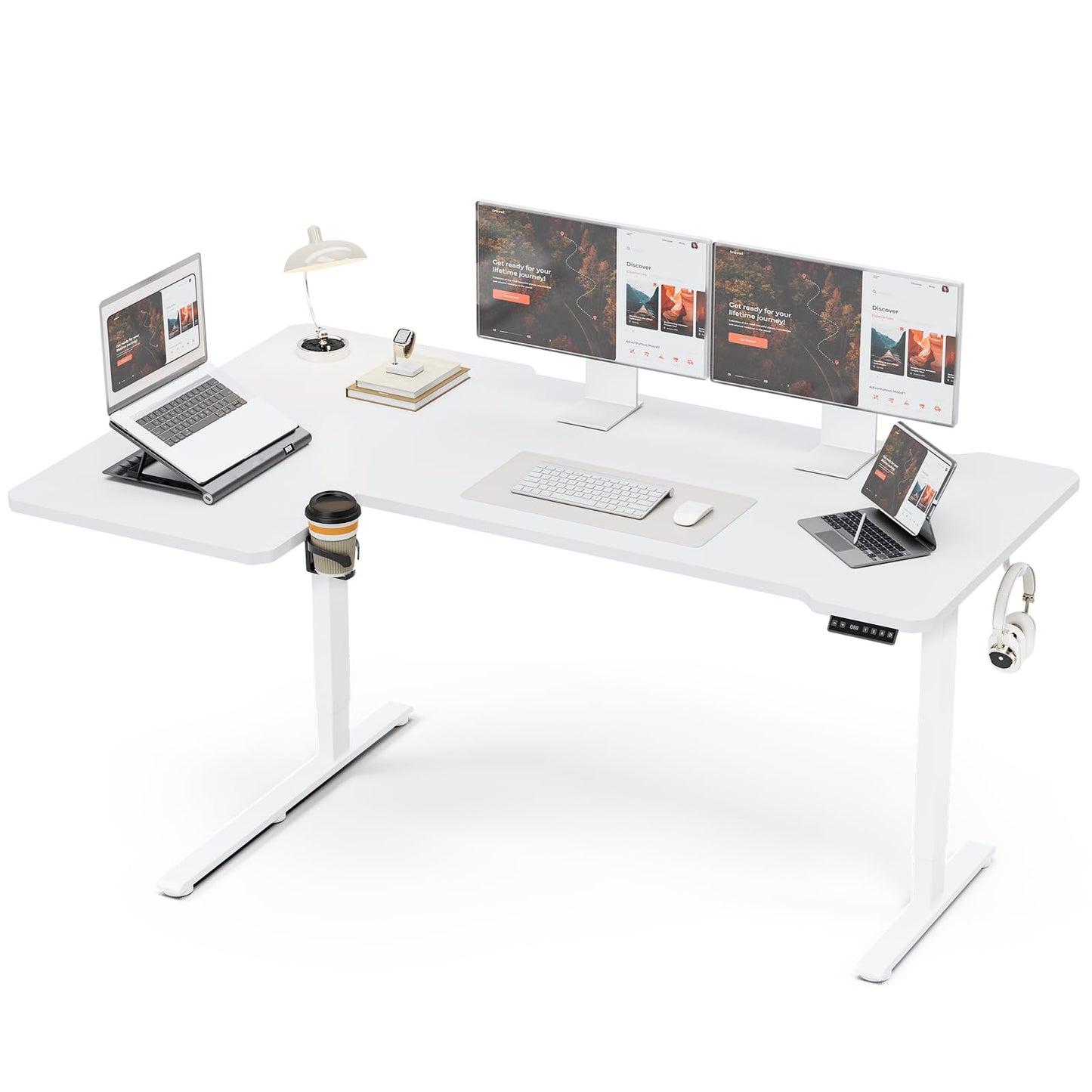 59 Inch L Shaped Standing Desk Adjustable Height, Electric Corner Standing Desk, Sit Stand Computer Table with Reversiable Splice Board, Rustic Brown