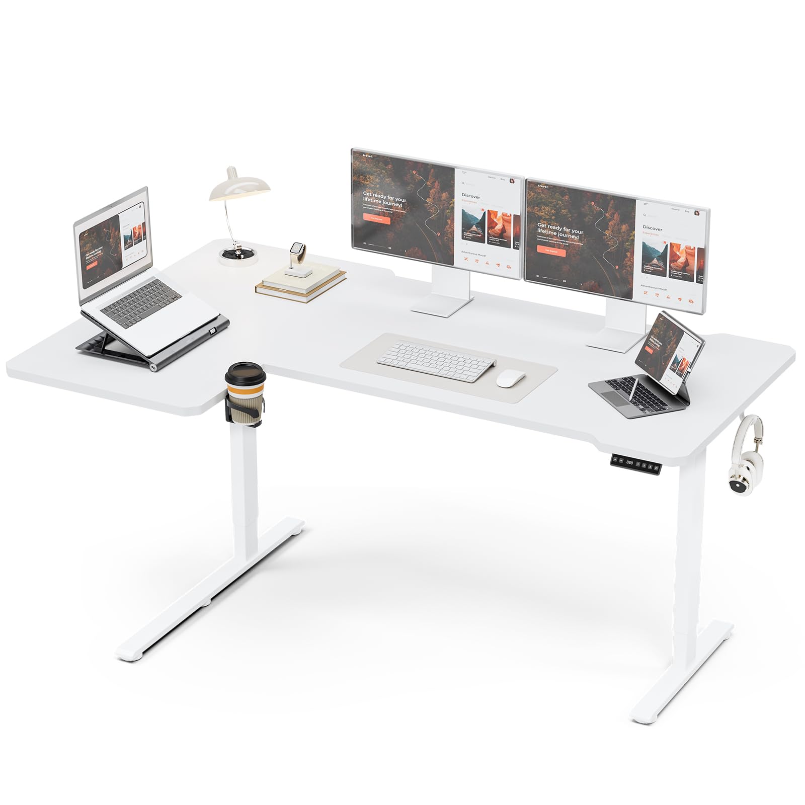 59 Inch L Shaped Standing Desk Adjustable Height, Electric Corner Standing Desk, Sit Stand Computer Table with Reversiable Splice Board, Rustic Brown