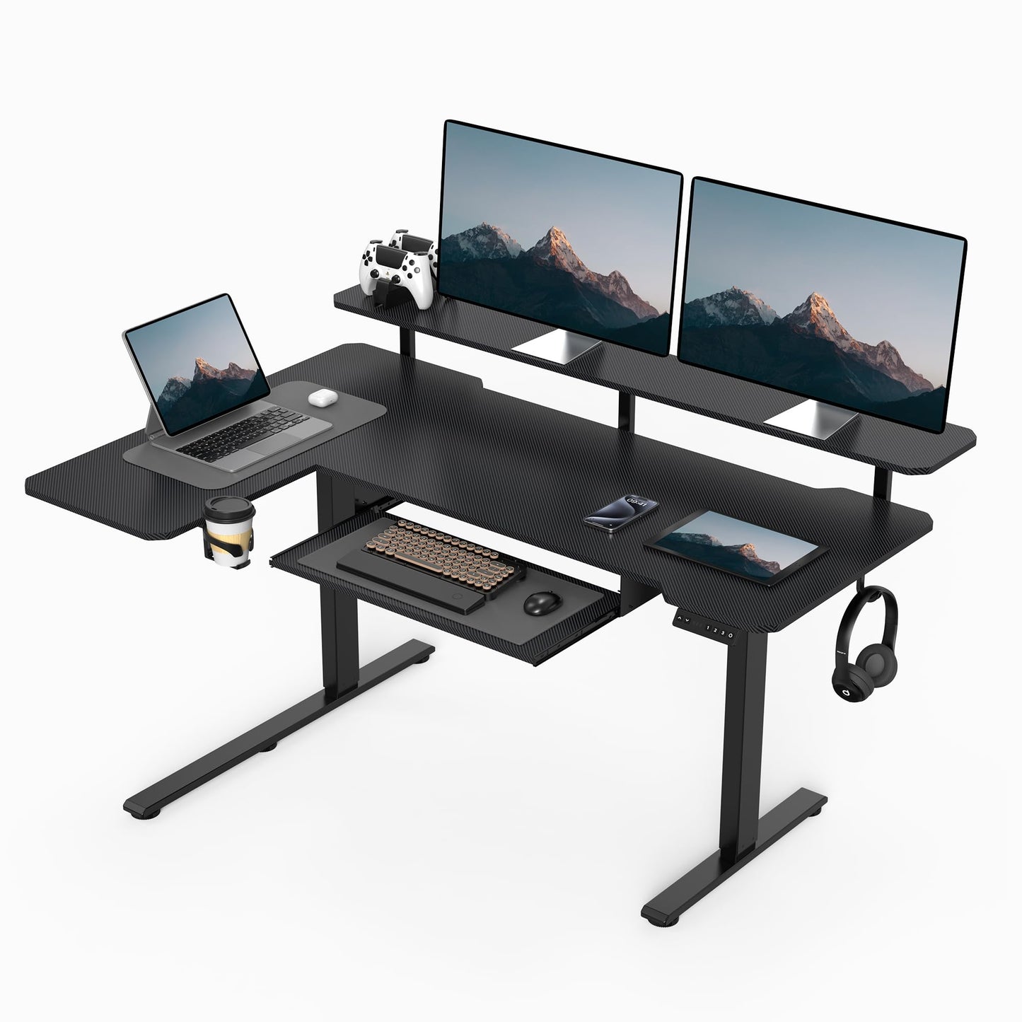 59 Inch L Shaped Standing Desk Adjustable Height, Electric Corner Standing Desk, Sit Stand Computer Table with Reversiable Splice Board, Rustic Brown