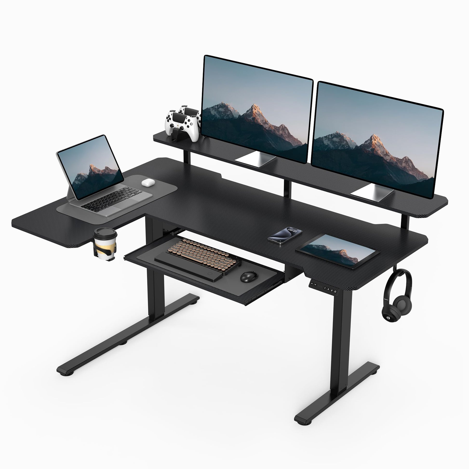 59 Inch L Shaped Standing Desk Adjustable Height, Electric Corner Standing Desk, Sit Stand Computer Table with Reversiable Splice Board, Rustic Brown