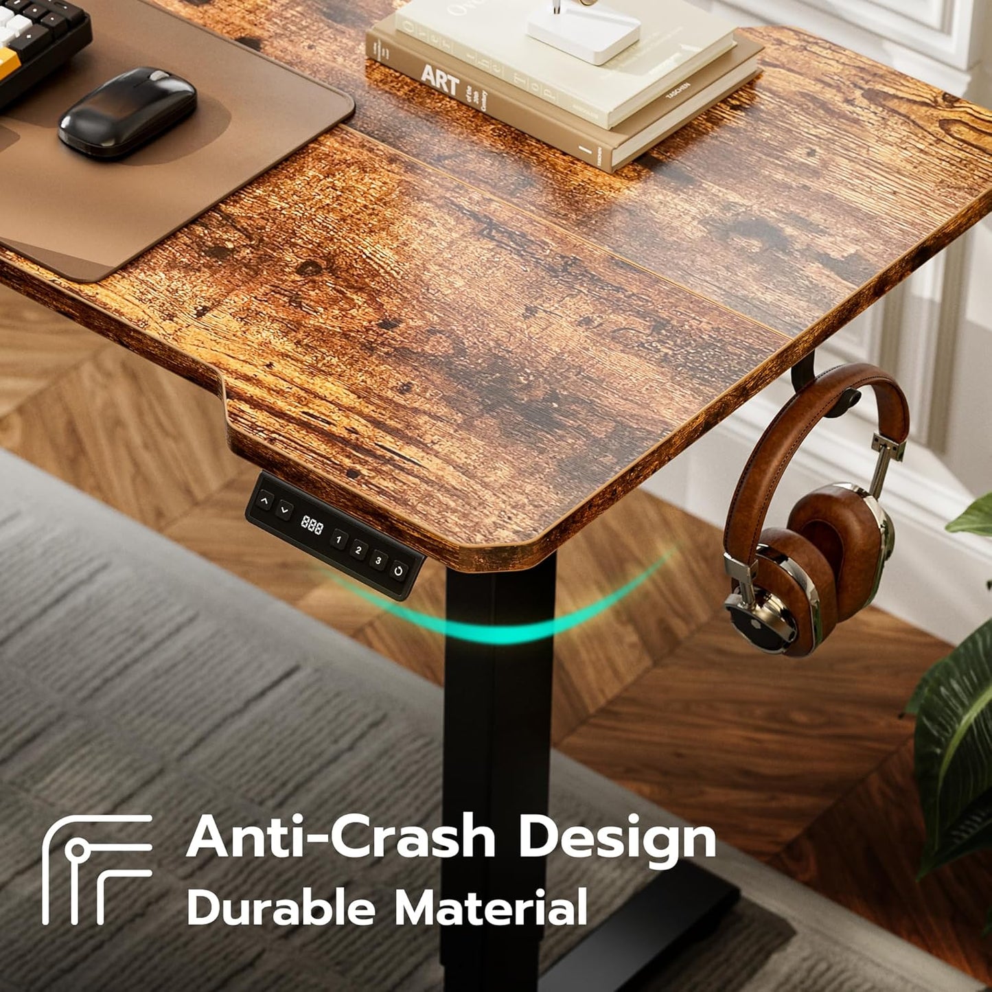 59 Inch L Shaped Standing Desk Adjustable Height, Electric Corner Standing Desk, Sit Stand Computer Table with Reversiable Splice Board, Rustic Brown