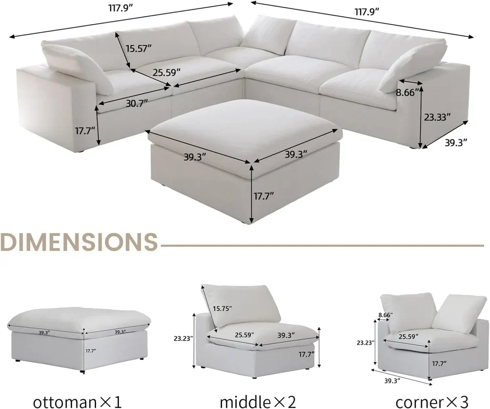 Six Piece Corner Sectional & Storage Ottoman