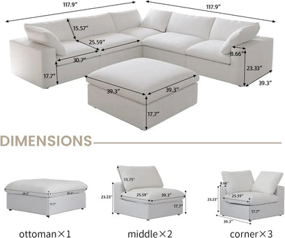 Six Piece Corner Sectional & Storage Ottoman