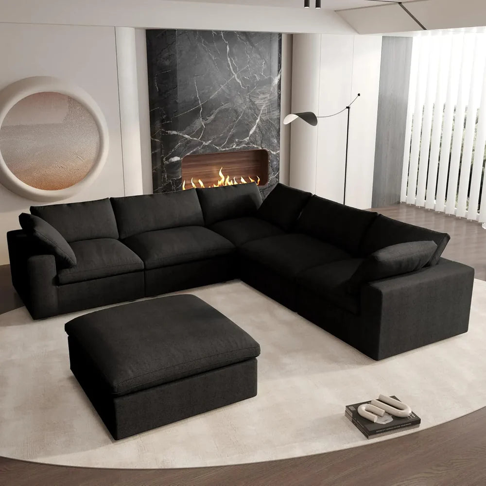 Six Piece Corner Sectional & Storage Ottoman