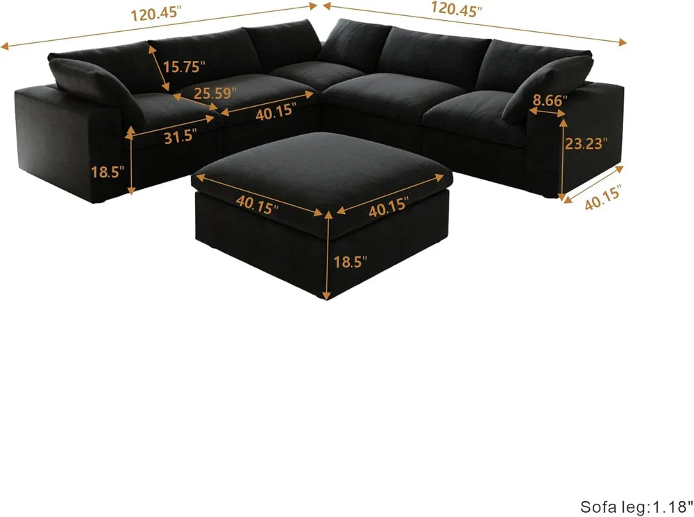 Six Piece Corner Sectional & Storage Ottoman