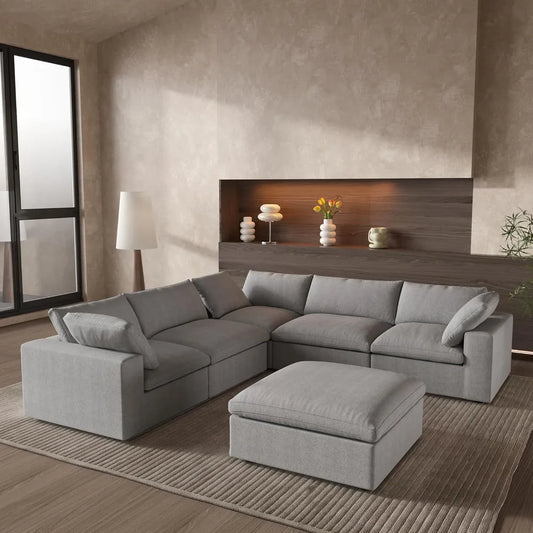 Six Piece Corner Sectional & Storage Ottoman