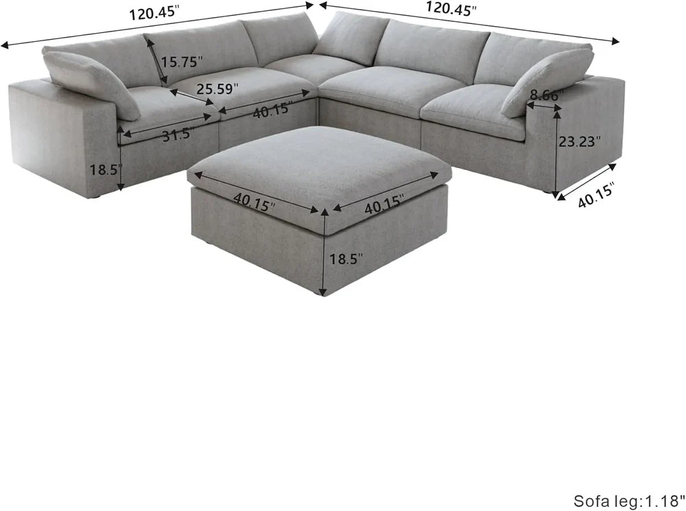 Six Piece Corner Sectional & Storage Ottoman