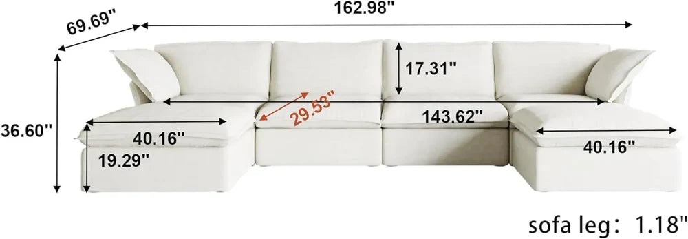 U Shape 6 Piece Modular Sectional